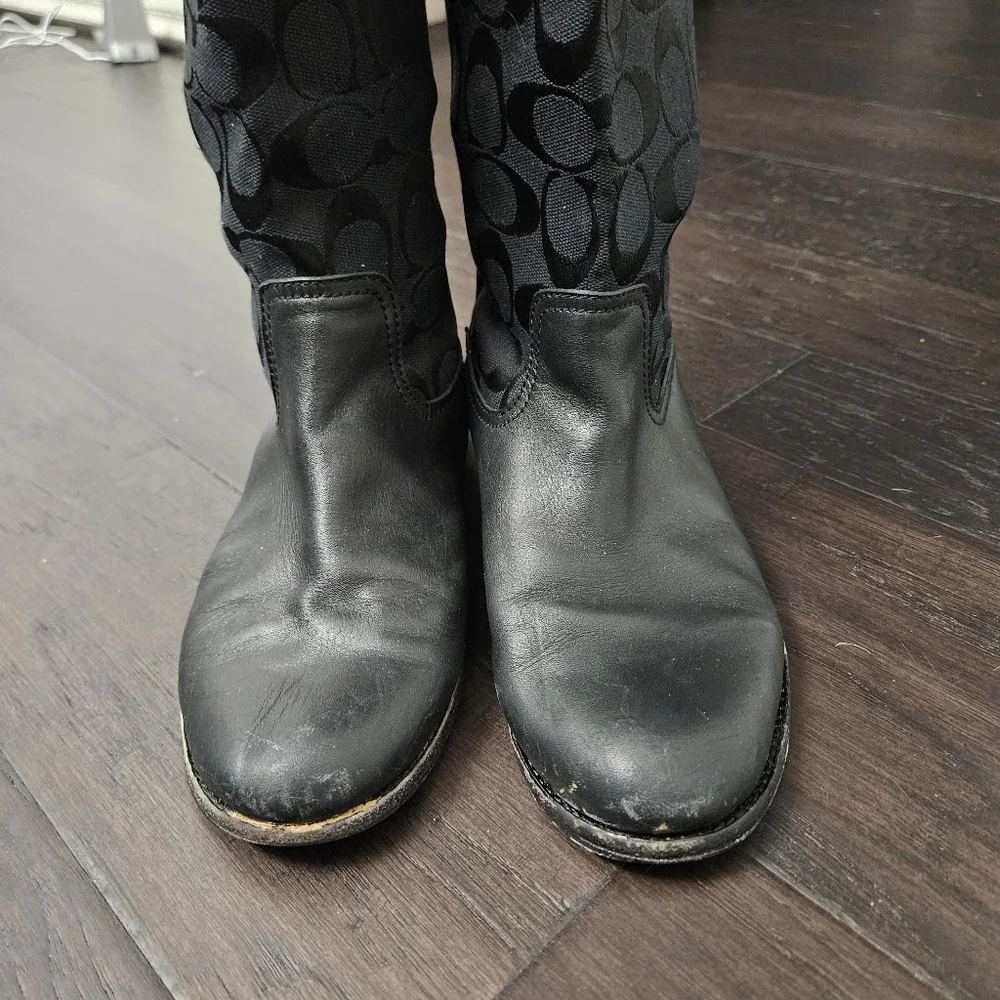Coach Chrissi Signature black leather and fabric riding boots size 7.5 B - Picture 11 of 11